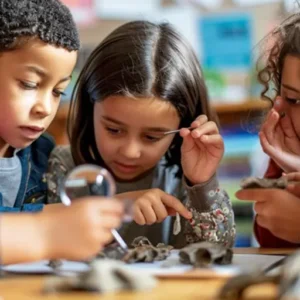 Elementary students conducting safe hands-on science experiments